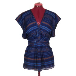Aryn K Blue Striped Silk Tunic Top Size Large