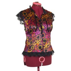 Free People Floral Silk Mandarin Top Size Small